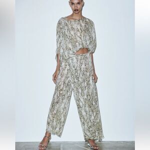 ZARA CHIFFON Asymmetrical ANIMAL SNAKE PRINT WIDE LEG PANTS
